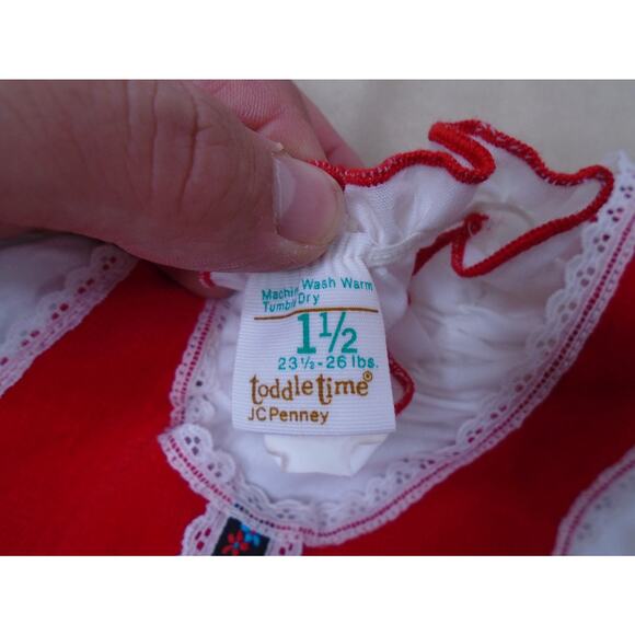 VTG Toddletime Velour Tank Dress & Shirt Lace Floral red Cottwagcore Praire 2T - Picture 3 of 7